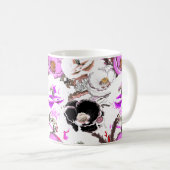 Mug Fleurs violettes, blanches et noires. (Devant droit)