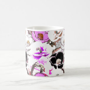 Mug Fleurs violettes, blanches et noires.