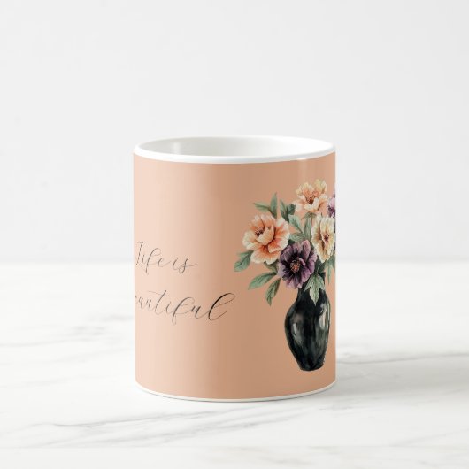 Mug Fleurs Violettes de Pêche Vase Noir (Centre)