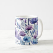 Mug Fleurs Violettes Et Bleues Aquarelle Design Floral (Devant droit)