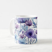 Mug Fleurs Violettes Et Bleues Aquarelle Design Floral (Devant gauche)