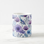 Mug Fleurs Violettes Et Bleues Aquarelle Design Floral (Centre)