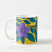 Mug Fleurs violettes et feuilles sarcelles sur fond ja (Gauche)