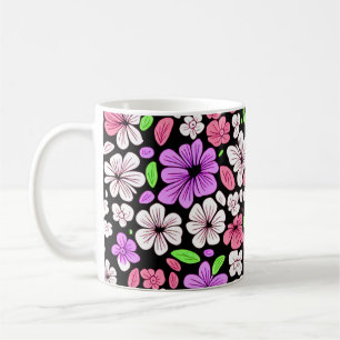 Mug Fleurs violettes et roses et motif de pétales noir