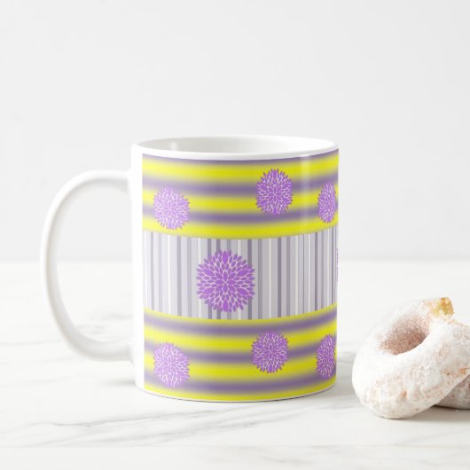 Mug Fleurs violettes gris jaune (Avec donut)
