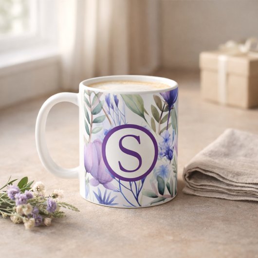 Mug Fleurs violettes Monogramme