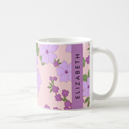 Mug Fleurs Violettes, Motif De Fleurs, Votre Nom (Droite)