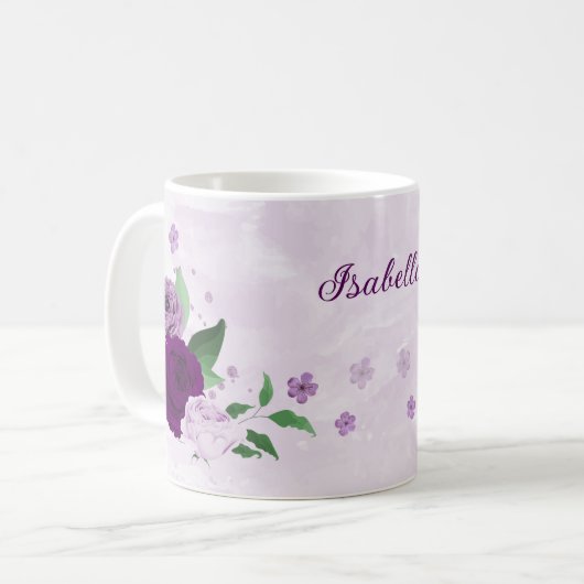 Mug Fleurs violettes romantiques verdure  (Devant gauche)