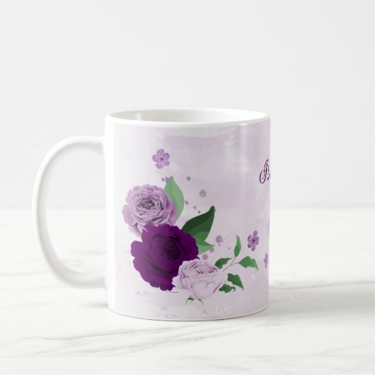 Mug Fleurs violettes romantiques verdure  (Gauche)