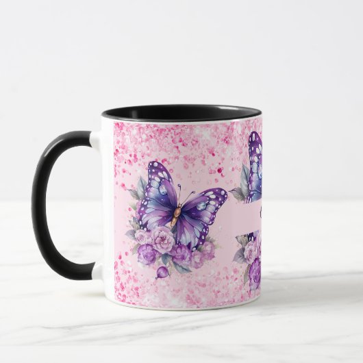 Mug Fleurs violettes roses papillon (Gauche)
