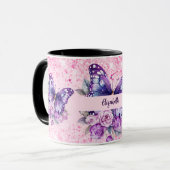 Mug Fleurs violettes roses papillon (Devant gauche)