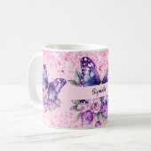 Mug Fleurs violettes roses papillon (Devant gauche)