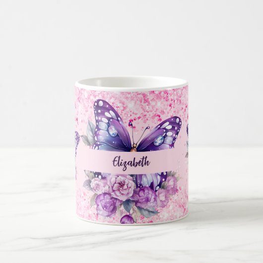 Mug Fleurs violettes roses papillon (Centre)