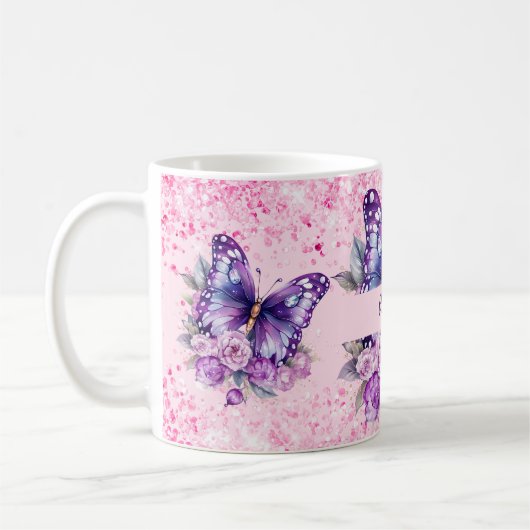 Mug Fleurs violettes roses papillon (Gauche)