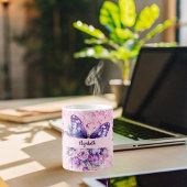Mug Fleurs violettes roses papillon