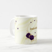 Mug fleurs violettes royales feuilles dorées marbre (Devant gauche)
