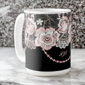 Mug Flirté et délicat Rose Rose Faux Dentelles et Perl