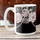 Mug Flirté et délicat Rose Rose Faux Dentelles et Perl