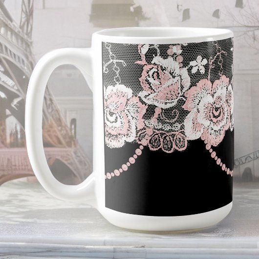 Mug Flirté et délicat Rose Rose Faux Dentelles et Perl