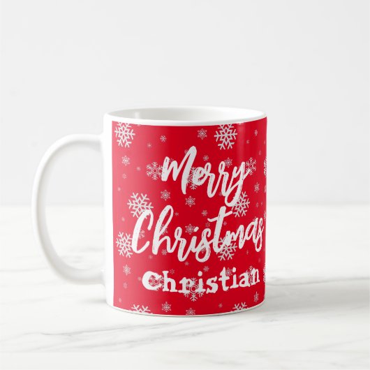 Mug Flocon de neige blanc rouge Élégant Simple Joyeux (Gauche)