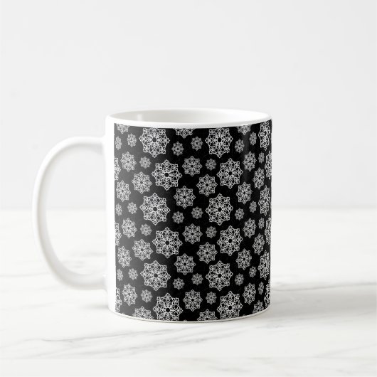 Mug Flocon de neige blanc sur noir avec écailles de po (Gauche)