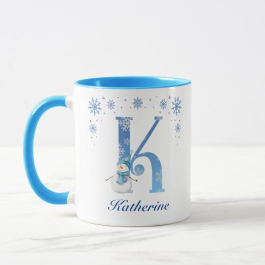 Mug Flocon de neige de Noël personnalisé Monogramme K (Gauche)