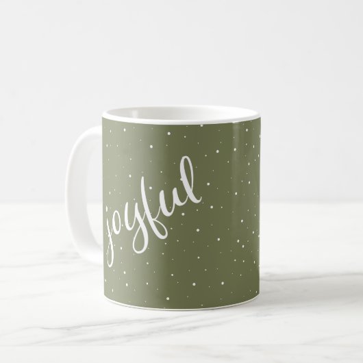 Mug Flocon de neige de script joyeux vert olive Fête (Devant gauche)
