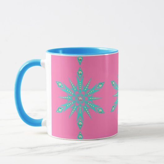 Mug Flocon de neige du milieu du siècle rose turquoise (Gauche)