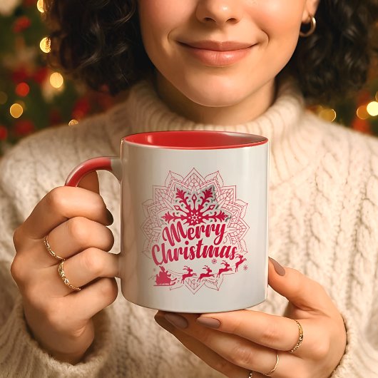 Mug Flocon de neige Mandala rouge et traîneau du Père