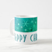 Mug Flocon de neige moderne Bleu Vert Joyeux Noël (Devant gauche)