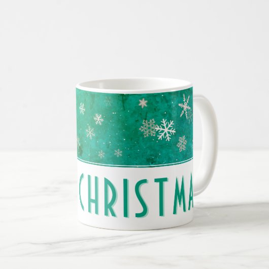 Mug Flocon de neige moderne Vert Joyeux Noël (Devant droit)