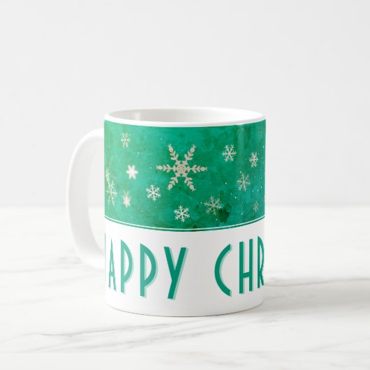 Mug Flocon de neige moderne Vert Joyeux Noël (Devant gauche)