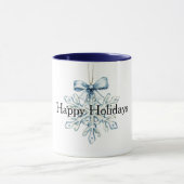 Mug Flocon de neige Noël à ruban bleu (Centre)