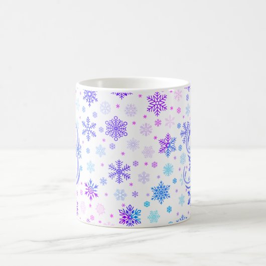 Mug Flocon de neige Pastel rose et bleu élégant Monogr (Centre)