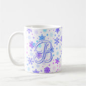 Mug Flocon de neige Pastel rose et bleu élégant Monogr (Gauche)