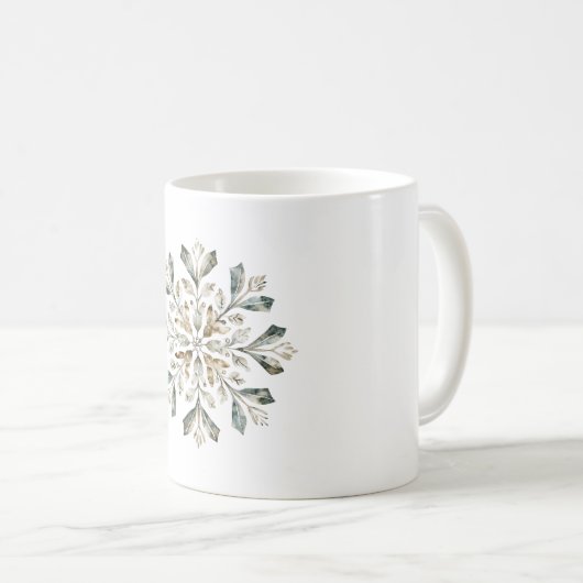 Mug Flocon de neige vert de Noël blanc rustique (Devant droit)