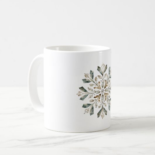 Mug Flocon de neige vert de Noël blanc rustique (Devant gauche)
