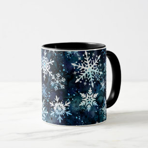 Mug Flocons de neige bleu profond nuit magique d'hiver