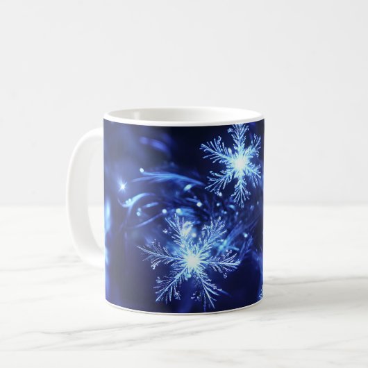 Mug Flocons de neige bleu scintillement d'hiver (Devant gauche)