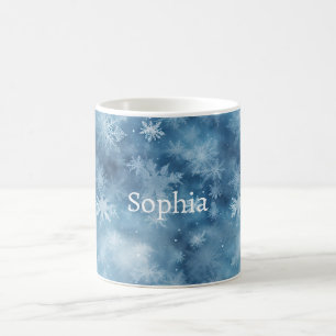 Mug Flocons de neige bleus blancs Noël d'hiver