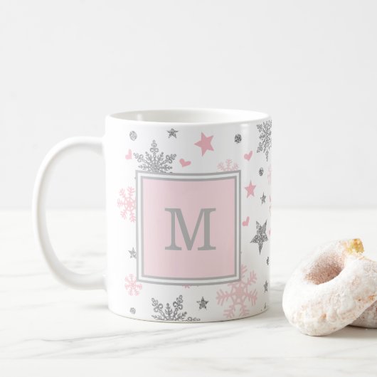 Mug Flocons de neige d'hiver de monogramme/vacances (Avec donut)