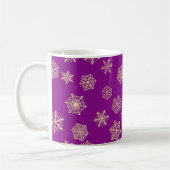 Mug Flocons de neige dorés, fond violet (Gauche)