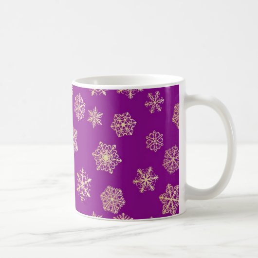 Mug Flocons de neige dorés, fond violet (Droite)