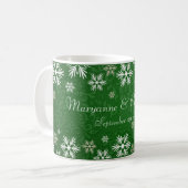 Mug Flocons de neige et mariage damassé vert (Devant gauche)