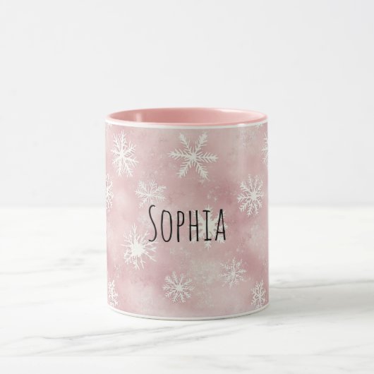 Mug Flocons de neige roses blancs de Noël (Centre)