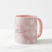 Mug Flocons de neige roses blancs de Noël (Devant droit)