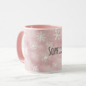 Mug Flocons de neige roses blancs de Noël (Devant gauche)