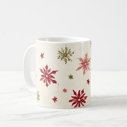 Mug Flocons de neige rouges verts (Devant gauche)