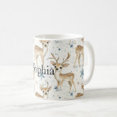 Mug Flocons de Noël Bleus Cerf Doux (Devant droit)