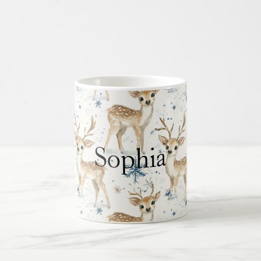 Mug Flocons de Noël Bleus Cerf Doux (Centre)